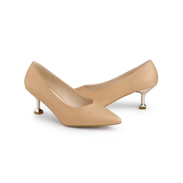 BLISSFUL STEP Women's Dress Pumps Pointed Toe Stiletto Heel Slip On Mid Heel Shoes Nude 8.5
