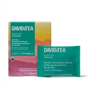 DAVIDsTEA - Thé noir - Boîte de 12 Sachets emballés individuellement - Thé de mélange de petit-déjeuner biologique de David.