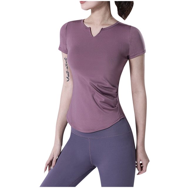 Birdeem Haut Court de Yoga pour Femmes Élastique Sport Ajusté Manches Courtes Col Rond Haut/chemise