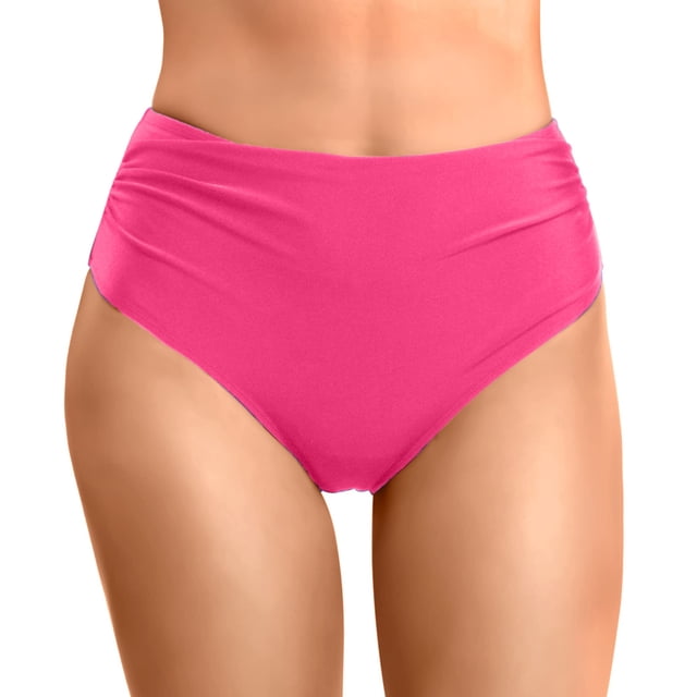 LUOGENLI Bikini Bottoms Tummy Control Shorts Women Plus Size High Waist Bikini Bottoms Swim Briefs Beach Ruched High Cut Swim Shorts Full Coverage Swimbottom (Hot Pink Size M)