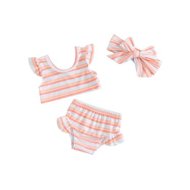 EYIIYE Toddler Girls 3 Piece Swimsuits Infant Fly Sleeve Bikini Set Kids Crew Neck Vest Print Waistcoat Cropped Tops and Elastic Short Cute Beachwear Summer Bathing Suits
