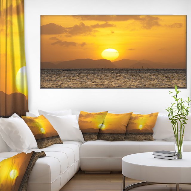 Yellow Sunset and Brown Ocean - Seashore Canvas Art Print