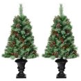 thumbnail image 1 of Patiojoy 2-Piece 4FT Snow Flocked Artificial Christmas Tree PVC Entrance Tree with Pine Cones & Red Berries, 1 of 9