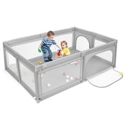 Gymax Baby Playpen Extra-Large Safety Baby Fence w/50 Ocean Balls Gray
