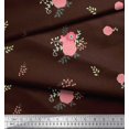 thumbnail image 3 of Soimoi Brown Poly Georgette Fabric Leaves & Pink Floral Decor Fabric Printed BTY 52 Inch Wide, 3 of 3