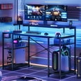 thumbnail image 3 of Bestier Gaming Desk with LED Light & Outlets 55" Computer Desk with Monitor Stand, Black Carbon Fiber, 3 of 9