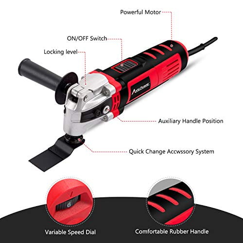 AVID POWER Oscillating Tool, 3.5-Amp Oscillating Multi Tool with 4.5Â°Oscillation Angle, 6 Variable Speeds and 13pcs Saw Accessories, Auxiliary Handle and Carrying Bag