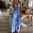 thumbnail image 2 of Robe à Bretelles Spaghetti Bohème pour Femme, Imprimé Floral Vintage, Sans Manches, Longue Maxi, Été, Plage, Vacances, Robe d'Été (Bleu Foncé, S), 2 of 7
