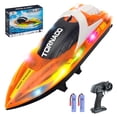 thumbnail image 3 of GRM RC Boat for Pools and Lakes, 2.4G 15+ MPH Fast Remote Control Boat with LED Lights, Racing Boats for Kids & Adults with 2 Rechargeable Battery, Gifts for Boys Girls (Orange), 3 of 21