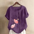 thumbnail image 1 of Pisexur Womens Oversized Plus Size Shirts Butterfly Print Cotton Linen Tops Blend Crew Neck Short Sleeve Basic Tunic Tee Shirts Tops Blouse, 1 of 5