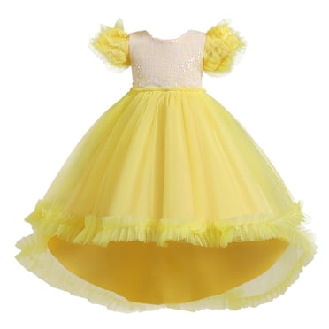 YOUSNH Enfants Bébé Enfants Printemps Été Robe de Fête pour Filles Colorée Train Robe pour Enfants Fille Robes en Tulle Anniversaire Princesse Enfants Robe Princesse Filles Robes Jaune 4-5 Ans
