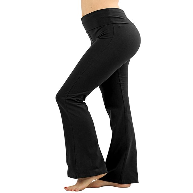 CHUANK Womens & Plus Stretch Cotton Fold-Over High Waist Bootcut Workout Flared Yoga Pants