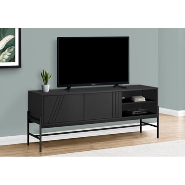 Monarch Specialties Tv Stand, 60 Inch, Console, Media Entertainment Center, Storage Cabinet, Living Room, Bedroom, Black Laminate, Black Metal, Contemporary, Modern