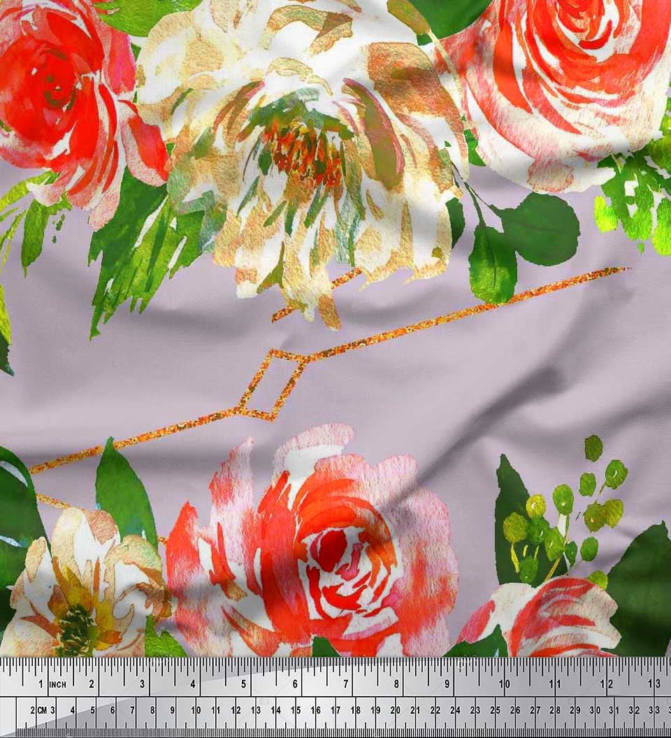 Soimoi Pink Cotton Duck Fabric Leaves & Ranunculus Floral Printed Craft Fabric by the Yard 58 Inch Wide