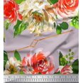 thumbnail image 1 of Soimoi Cotton Cambric Fabric Leaves & Ranunculus Floral Printed Craft Fabric by the Yard 42 Inch Wide, 1 of 5