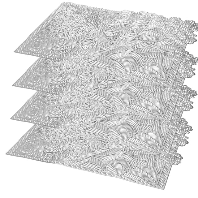 Chantilly Napperon Rectangulaire en Vinyle Doré 45x30 cm, Ensemble de 4 avec Motif Complexe de Découpes Florales et Feuillues, en PVC durable, Résistant à la Chaleur et Antidérapant, Idéal pour Protéger et Décorer les tables à Manger, Convient Aussi comme Chargeurs Décoratifs Ou Pièces Ornementales.