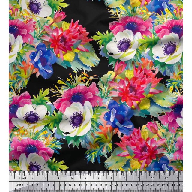 Feuilles de Voile de Coton Pomme, Lotus & Anémone Tissu Imprimé Floral par Yard 42 Pouces de Large