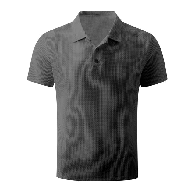 Pisexur Mens Ribbed Dress Shirts Short Sleeve Relaxed Fit Golf Shirt Tops Summer Solid Color Collar Button Down Blouses Casual Work Out Shirts for Mens Trendy