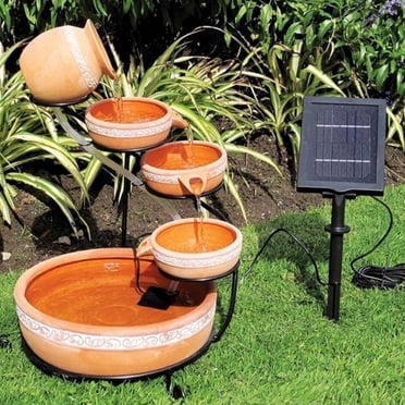 KoolScapes 5-Tier Solar Powered Cascading Fountain with Terracotta Clay Pots, Outdoor Water Feature for Garden Decor
