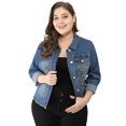 thumbnail image 2 of GRACE & GRANDEUR Women's Plus Size Washed Button Front Frayed Denim Jacket Blue 3X, 2 of 6