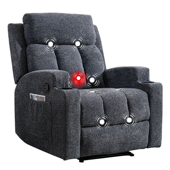Bonzy Home Recliner Chair with Massage and Heat, Manual Fabric Reclining Chair with Cup Holders & Side Pockets for Living Room, Bedroom, Dark Grey