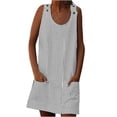 thumbnail image 1 of Penkiiy Robe Courte Sans Manches à Rayures Imprimées à Boutons avec Bretelles pour Femme, Poches, Mini Tunique, Robe Débardeur avec Double Poche, P Gris, 1 of 6