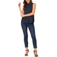 thumbnail image 2 of INSPIRE CHIC Chemise Sans Manches à Col Pointu à Simple Boutonnage pour Femme m Bleu Foncé, 2 of 7