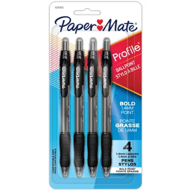 Paper Mate Profile Ballpoint Pens, Bold Point (1.4 mm), Retractable, Black Ink, 4 Count