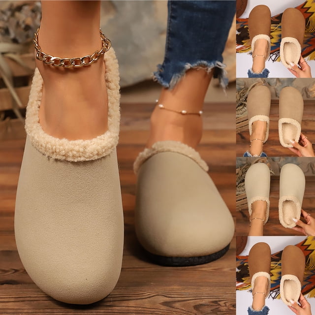 Sentmoon Boot Womens Boot Women Casual Versatile Flat Bottom Toe Flat Top with Added Velvet One Foot On Toe Toe Hairy Slippers