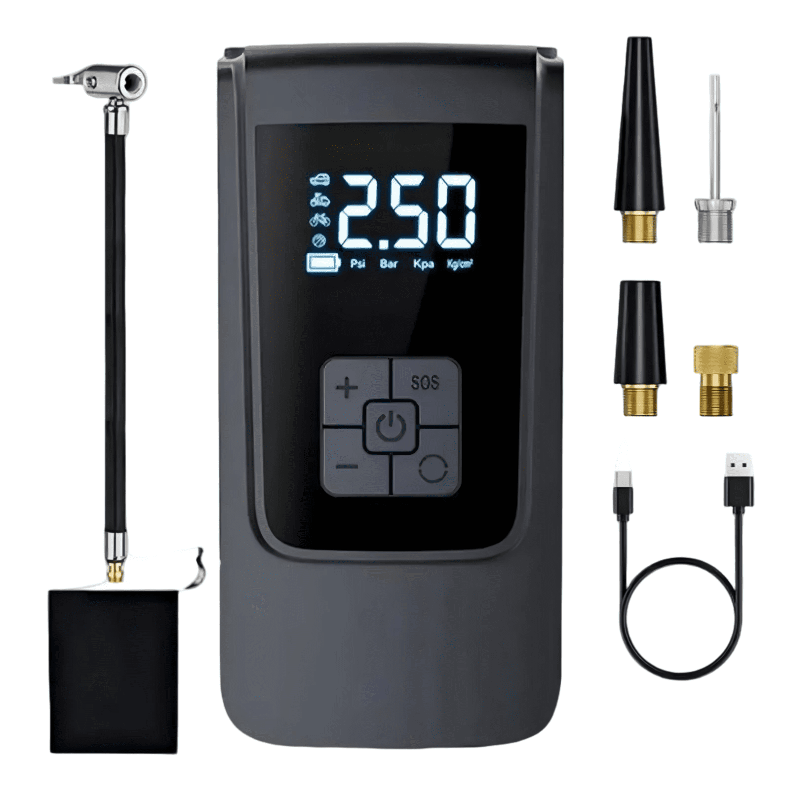 Tire Inflator Portable Air Compressor, Air Pump For Car Tires with Digital Pressure Gauge, LED Light and Auto Shut-Off Function, Cordless Pump for Car, Motorcycle, Bicycle, Ball, 1 Set(Black)