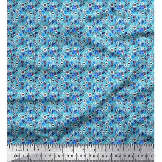 Soimoi Poly Georgette Fabric Scientific Lab Equipments Education Theme Print Fabric by The Yard 52 Inch Wide