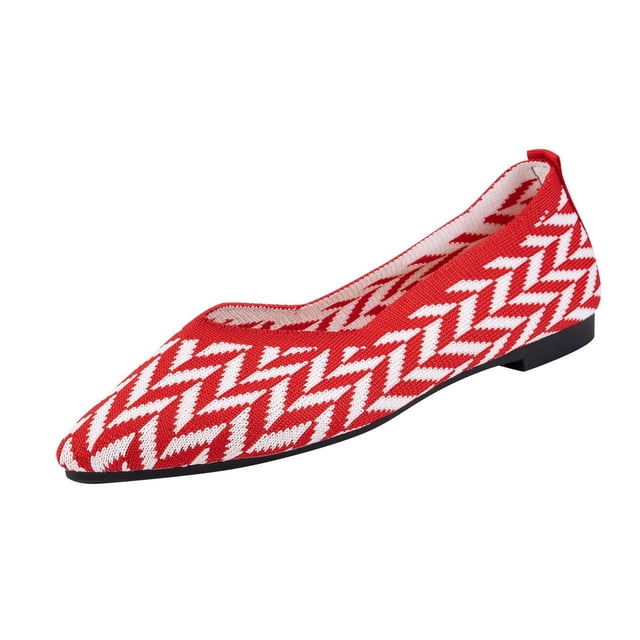 Red Womens Flats Color Block Knit Mesh Breathable Pointed Toe Closed Toe Slip On Low Cut Lightweight Casual Spring Summer Daily Wear Shoes Size 42