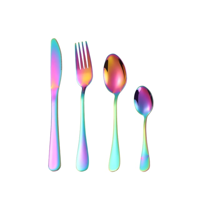 Namzi 16 Piece Silverware Cutlery Set, a multicolour stainless steel flatware set for 4. Includes 4 knives, 4 forks, 4 spoons, and 4 large spoons, designed for comfort and durability. Ideal for home, restaurant, party use, or gifting for special occasions.