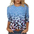 thumbnail image 1 of CEHVOM T-shirt Ample à Imprimé Léopard pour Femme, Manches 3/4, Col Rond, Haut Décontracté, Liquidation, 1 of 5