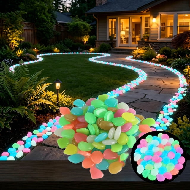 500 Pack - Colorful Luminous Garden Outdoor Decoration Fish Tank Aquarium Glow Stones - Path Lighting Versatile Landscape Accents Long, JKODE