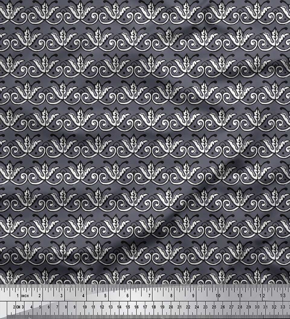 Soimoi Poly Crepe Fabric Dot,Swirl & Floral Block Print Fabric by The Yard 52 Inch Wide