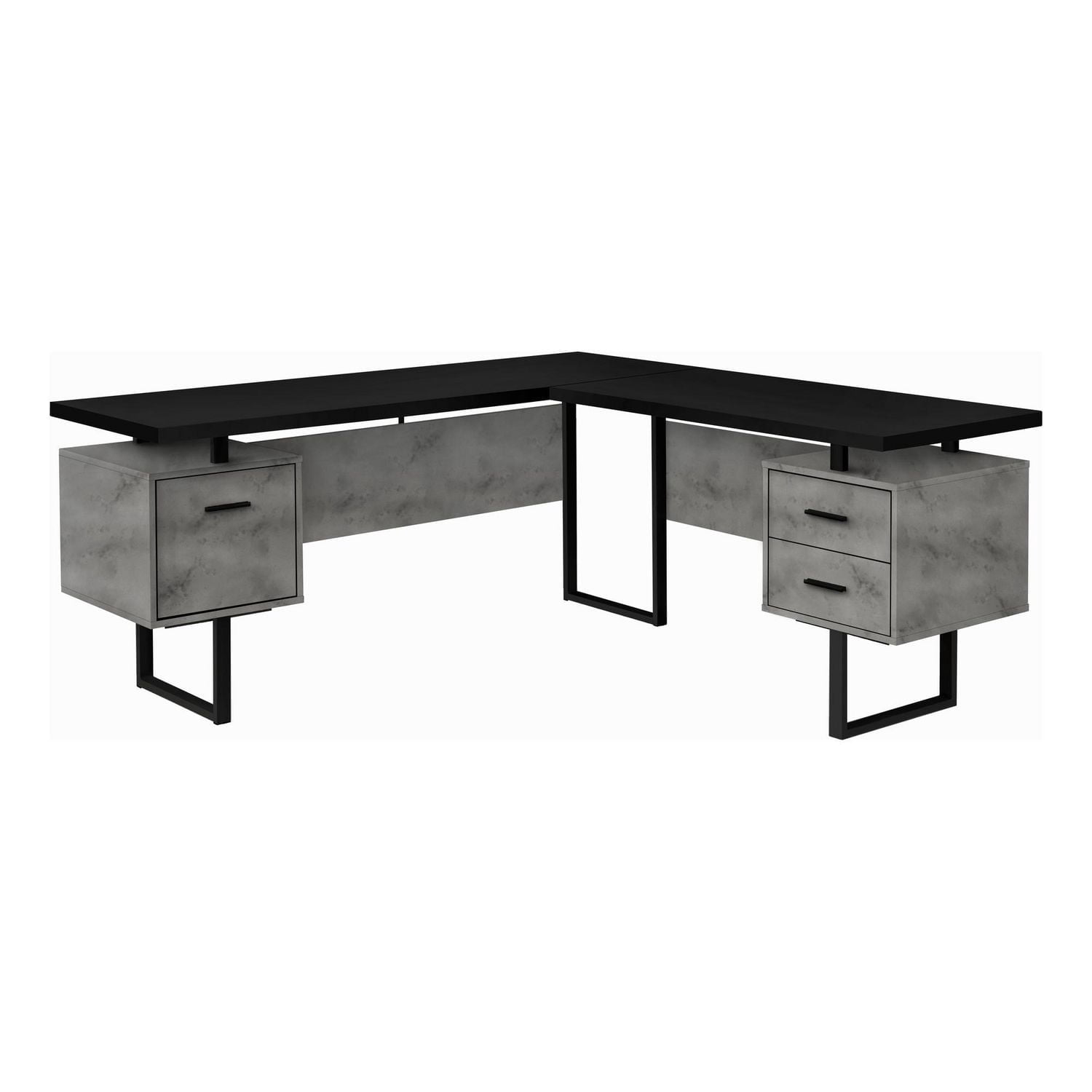 Monarch Specialties Bureau, Bureau À Domicile, Coin, Configuration Gauche, Droite, Tiroirs De Rangement, 70"l, Forme De L, Travail, Ordinateur Portable, Métal, Stratifié, Gris, Noir, Contemporain, Mod