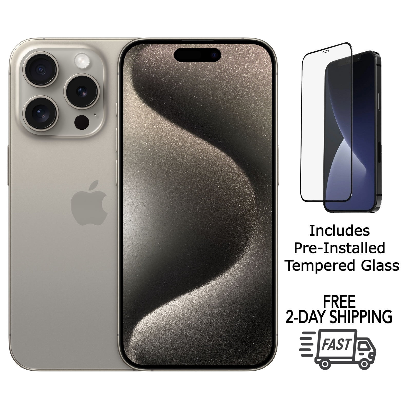 Refurbished Apple iPhone 15 Pro Max w/ Pre-Installed Tempered Glass - eSIM ONLY - (Fully Unlocked) 1TB Natural Titanium (Grade A)