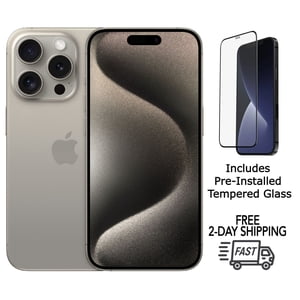 Rénovés Apple iPhone 15 Pro Max w Verre trempé préisolé - eSIM ONLY - (Entièrement déverrouillé) 1TB Titane naturel (classe A)