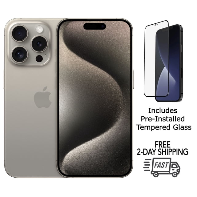 Refurbished Apple iPhone 15 Pro Max w/ Pre-Installed Tempered Glass - eSIM ONLY - (Fully Unlocked) 1TB Natural Titanium (Grade A)