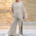 thumbnail image 2 of Chemise à Manches Longues pour Femmes Col Rond Uni Chandail à Manches Longues + Pantalon Ensemble Hauts à Manches Longues pour Femmes, 2 of 6