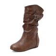 thumbnail image 4 of Xfvqtps Bottes Hautes Plissées pour Femmes avec Talon Compensé Caché, Bride à Boucle, Bout Rond, Bottes en Similicuir pour l'Hiver, Brun, 4 of 9