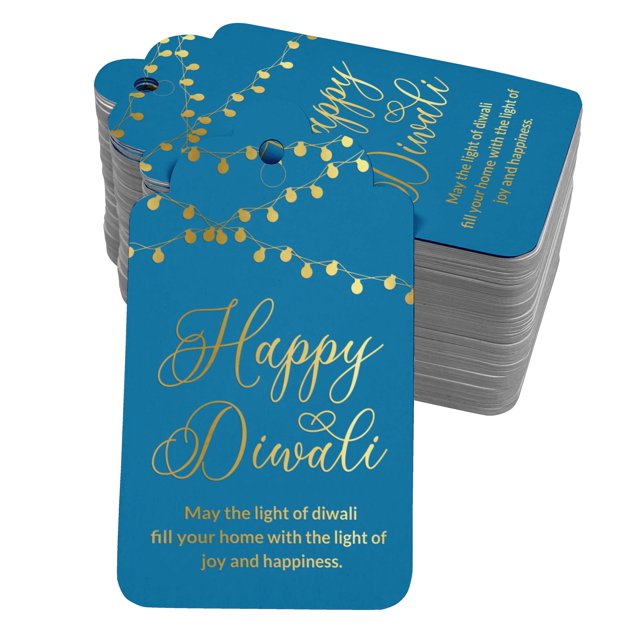 Inkdotpot 50 Pack Real Gold Foil Paper Tags Happy Diwali Favor Hang Tag