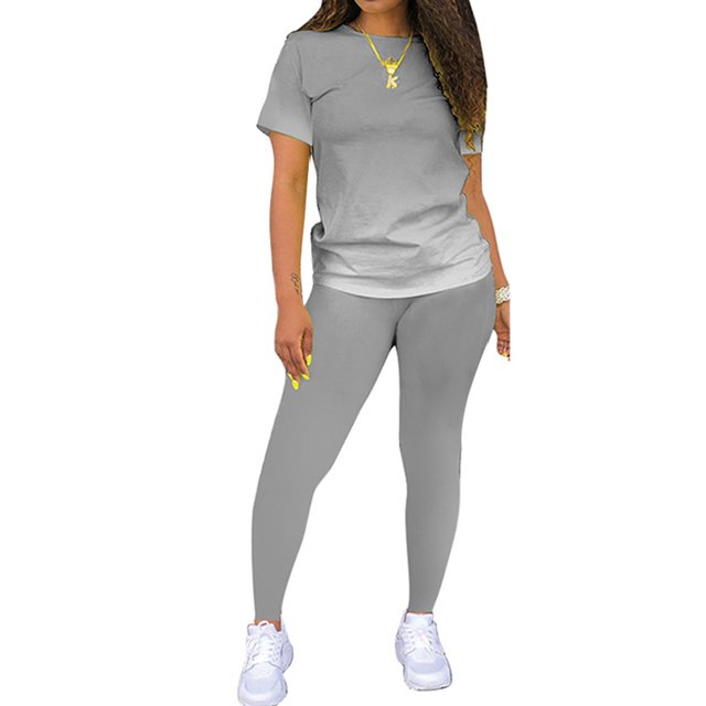 Innerwin Survêtements Dégradés Ensemble de Jogging pour Femmes Col Rond Skinny Deux Pièces Gris 2TG