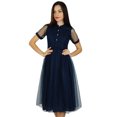 thumbnail image 1 of Bimba Womens Navy Net Shift Dress With Pockets Sheer Pouf Chic Midi Dresses, 1 of 8