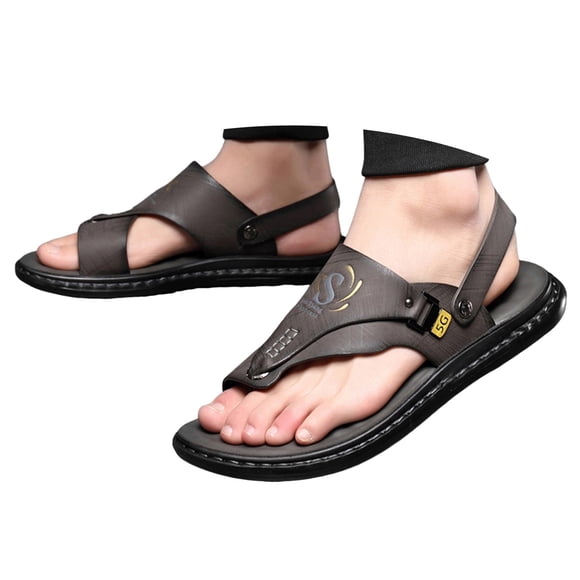 Dakaela Mens Sandals Indoor Outdoor Beach Flip Flop Casual Thong Leather Slip on Two Uses Strap Slippers