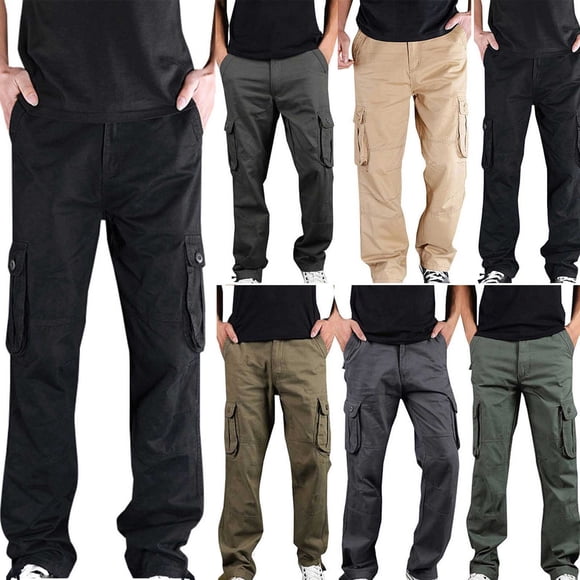 CFLVAEK Big and Tall Men's Cargo Pants Loose Fit Wide Leg Work Cargo Pant with Multi Pockets Casual Solid Color Cotton Tactical Pant Blue XXXXXXL