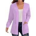 thumbnail image 3 of yoeyez Cardigan Sweaters for Women Lightweight Open Front Cardigans Plus Size Trendy Cardigan Fall Sweaters Coat with Pockets Purple,XXXXL, 3 of 7