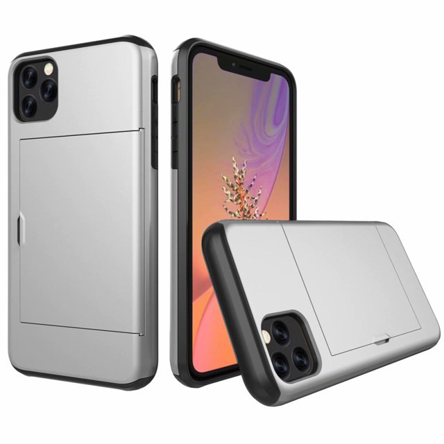 iPhone11 Case Hybrid Rugged Hard Back Cover with ID Credit Card Slot Holder Wallet Case for Apple iPhone11 - Sliver