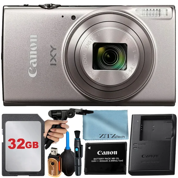 Canon PowerShot IXY 650 (ELPH 360) HS Digital Camera (Silver) with 12x Optical Zoom Lens + 32GB Memory Card + Cleaning Pen + ZeeTech Starter Bundle